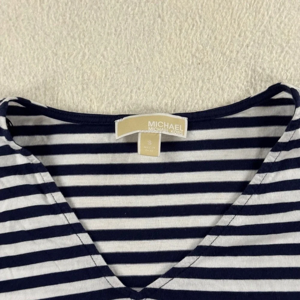 Michael Kors Cold Shoulder Top Womens Small Navy White Striped V-Neck Excellent